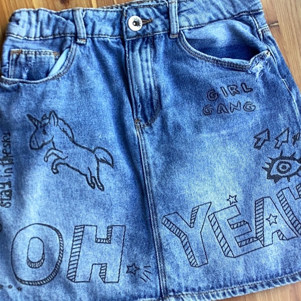 Denim Skirt with Graphic Print